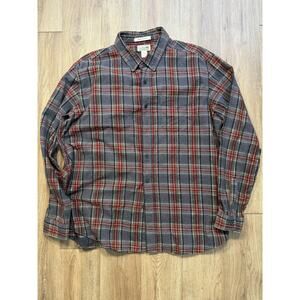 Mens Size Extra Large Grey & Red Plaid L.L. Bean Flannel Shirt